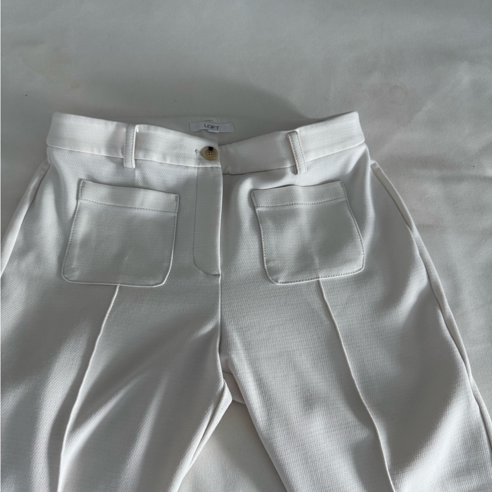 LOFT patched flat front pocket Cream Wide Leg Women's Pants trousers stretch 12p